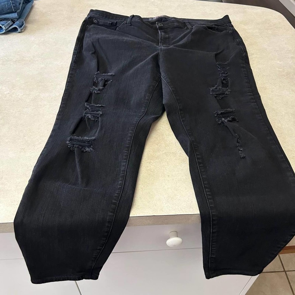 torrid sky high skinny womens black jeans distressed 22 tall